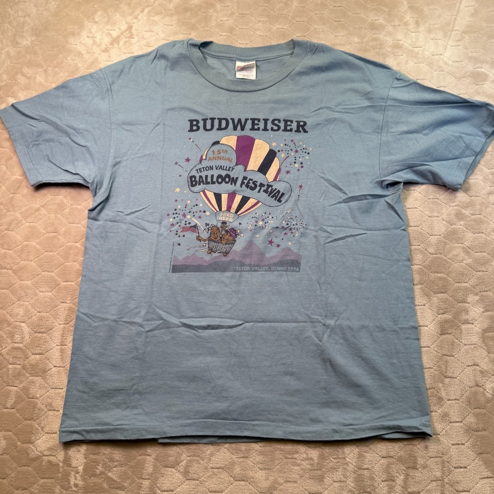 VTG 1996 Teton Valley Balloon Festival Shirt Sz XL Budweiser Idaho Single Stitch